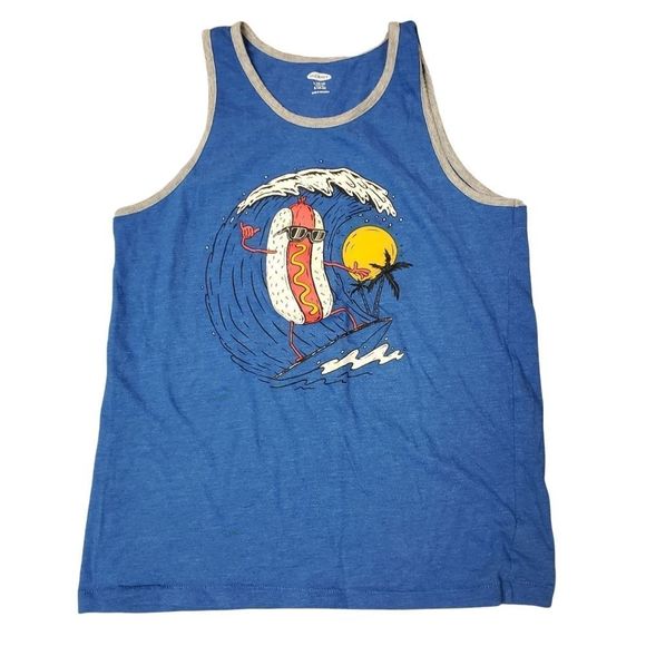 3 for $25 Old Navy Boys Muscle tank tee 10 12 large hot dog surf surfer - Picture 1 of 5